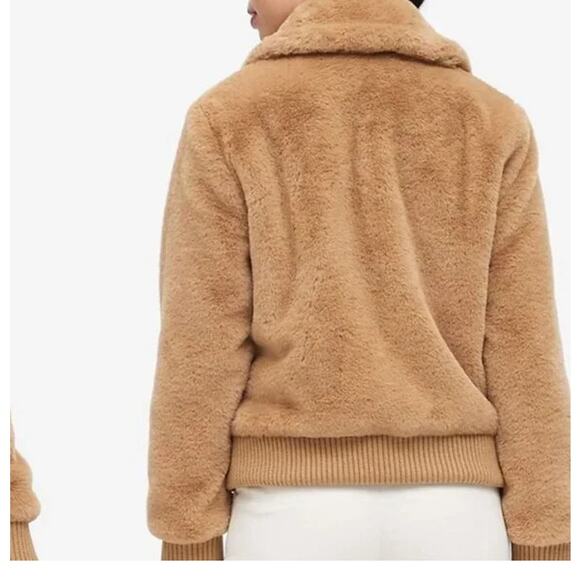 Banana Republic Full Zip Faux Fur Bomber Jacket Camel Brown Medium - Picture 2 of 6